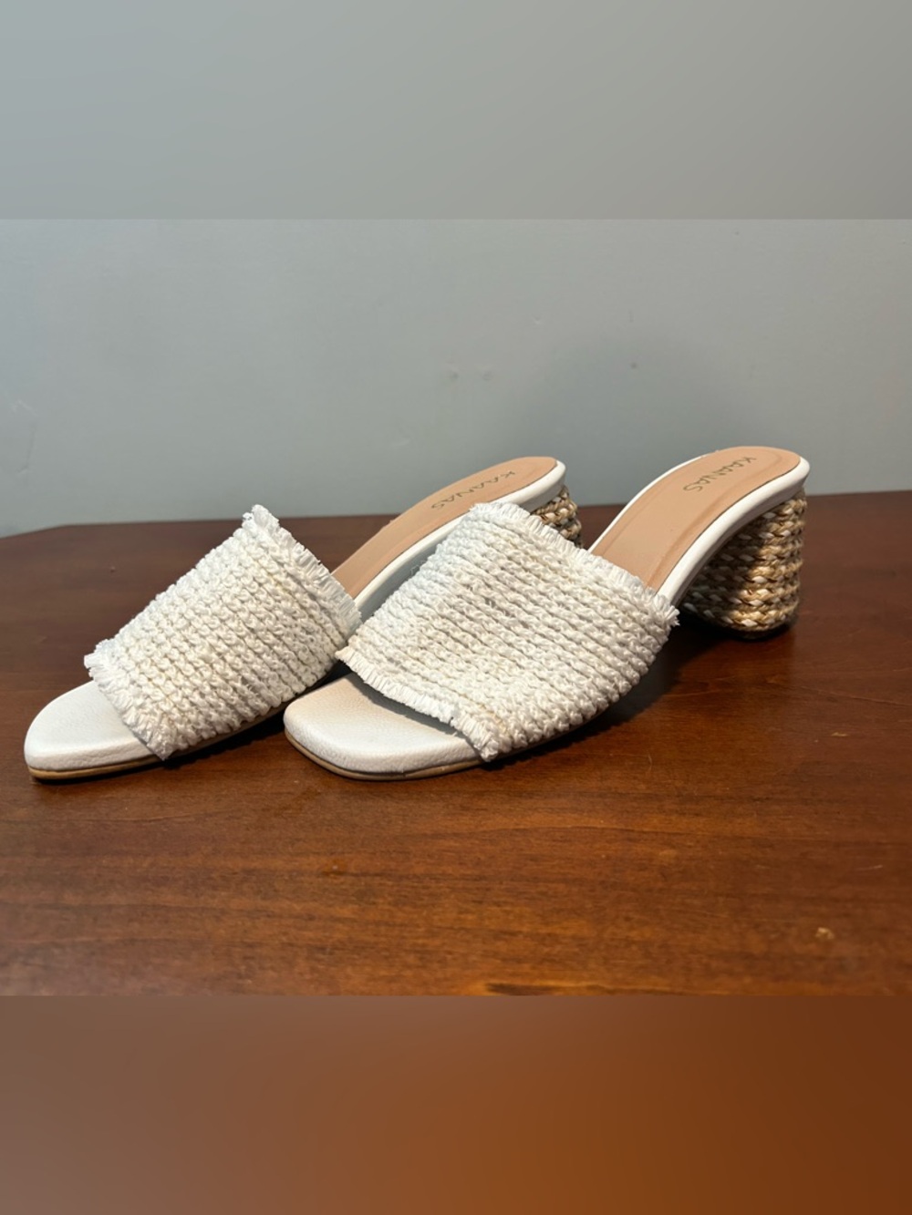 Kaanas jute white cream Woven Block Heel Mules slip-in sandal size 8 - Picture 4 of 13